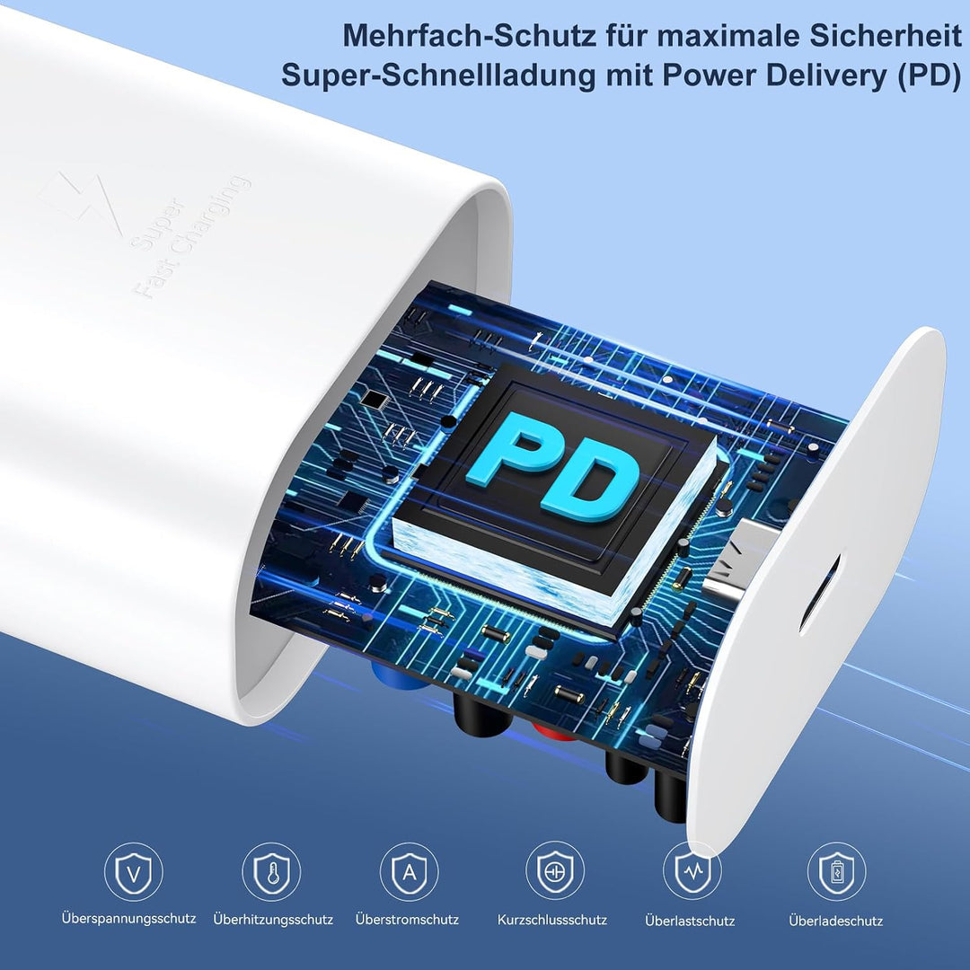 USB C Ladegerät 2er-Pack 25W Schnellladegerät Netzteil Ladekabel Type C Schnellladekabel Handy Steck