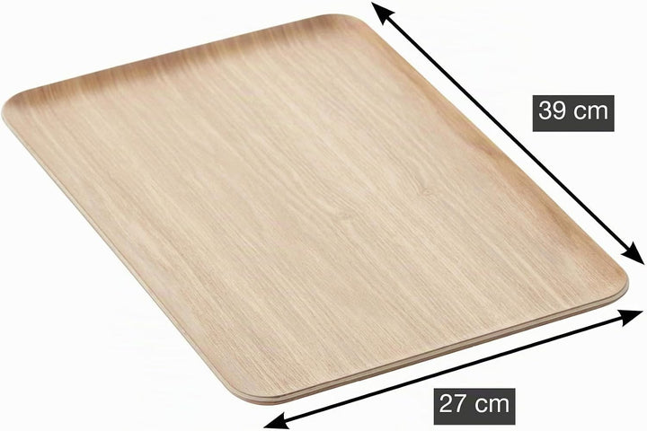 Point-Virgule Serviertablett, rechteckiges deko Tablett für Küche, holzfarbe, 39x27cm