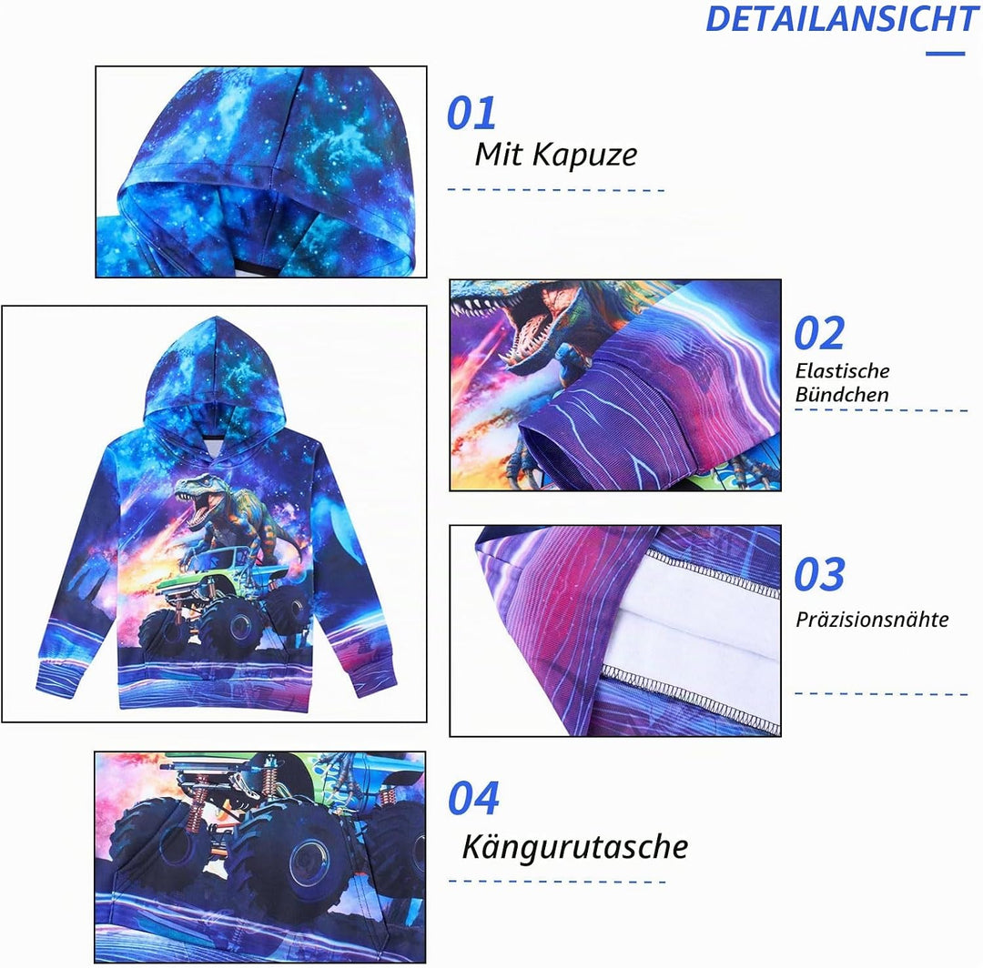 Fanient Pullover Jungen Mädchen 3D Print Fleece Hoodie Kinder Hooded Sweatshirt with Kangaroo Pocket