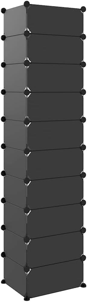 Schuhregal Schwarz 44x32x174 cm mit 11 grossen und 20 kleinen PP-Platten, faltbar und stapelbar, ide