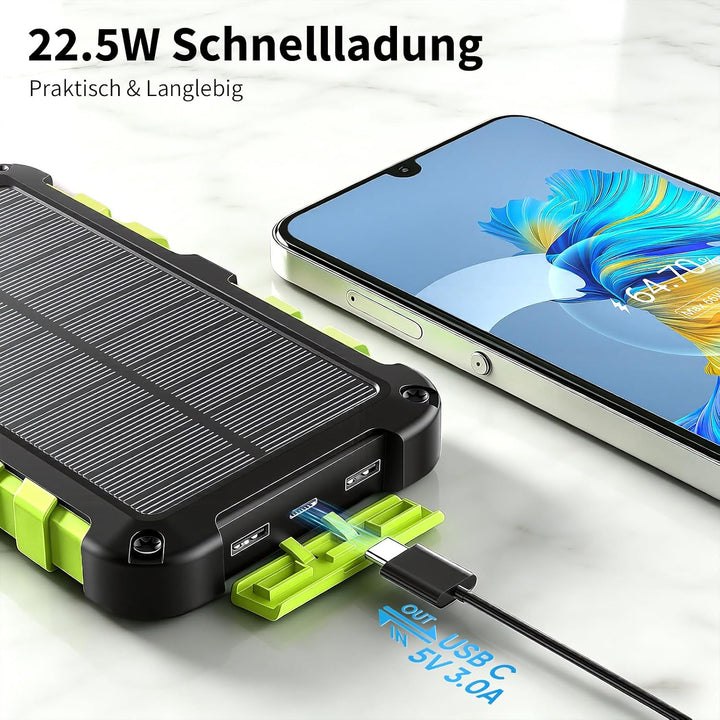 TOENNESEN Solar Powerbank 26800mAh, PD 22,5W, Tragbares Solar Ladegerät Grün, Grün