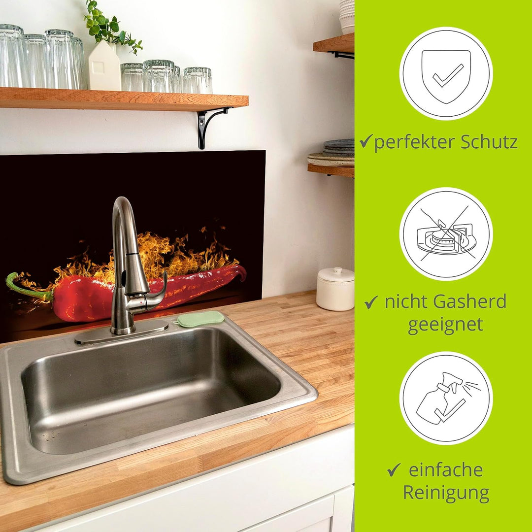 ARTland Spritzschutz Küche aus Alu für Herd Spüle 60x55 cm (BxH) Küchenrückwand mit Motiv Essen Lebe