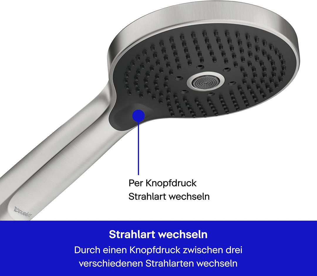 Duravit Universal Handbrause, einfache Reinigung, Edelstahl gebürstet 3 Strahlarten – 9 l/min (3 bar