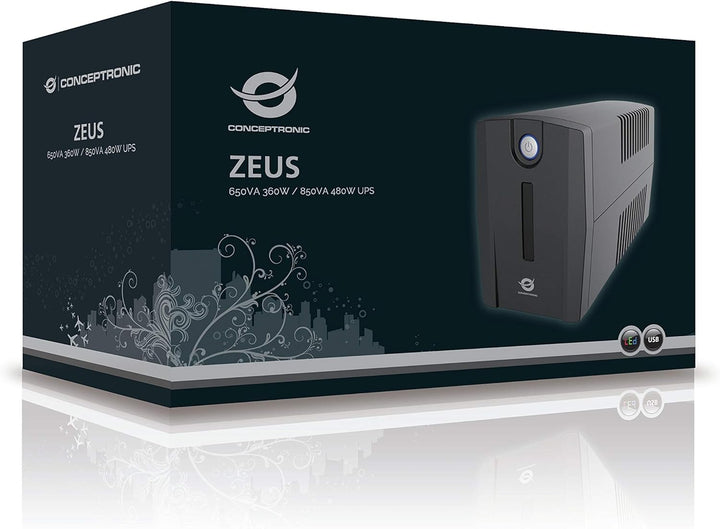 Conceptronic ZEUS02ES 850VA 480W USV, 2 x Schuko Socket 850 VA / 480 W 2 x Schuko socket, 850 VA / 4