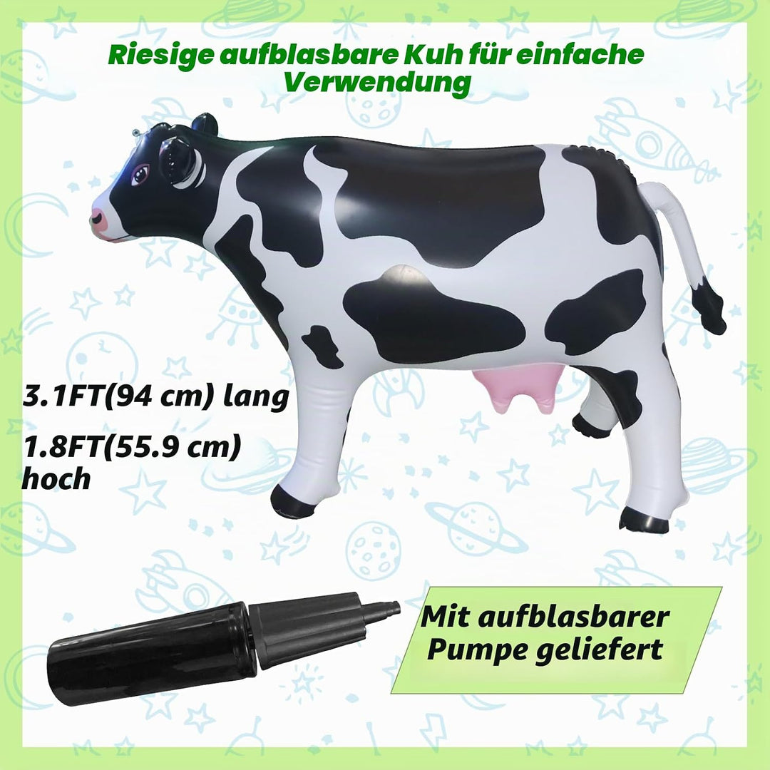 Aufblasbare Kuh, 94 cm lang, aufblasbar, riesig, aufblasbar, Dekoration, Tierparty-Zubehör, Pool-Par