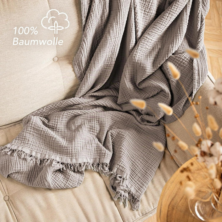 Pure Label 2er Set Musselin Decke 150x200 Taupe aus Baumwolle Taupe 2er Set 150x200 cm, Taupe 2er Se