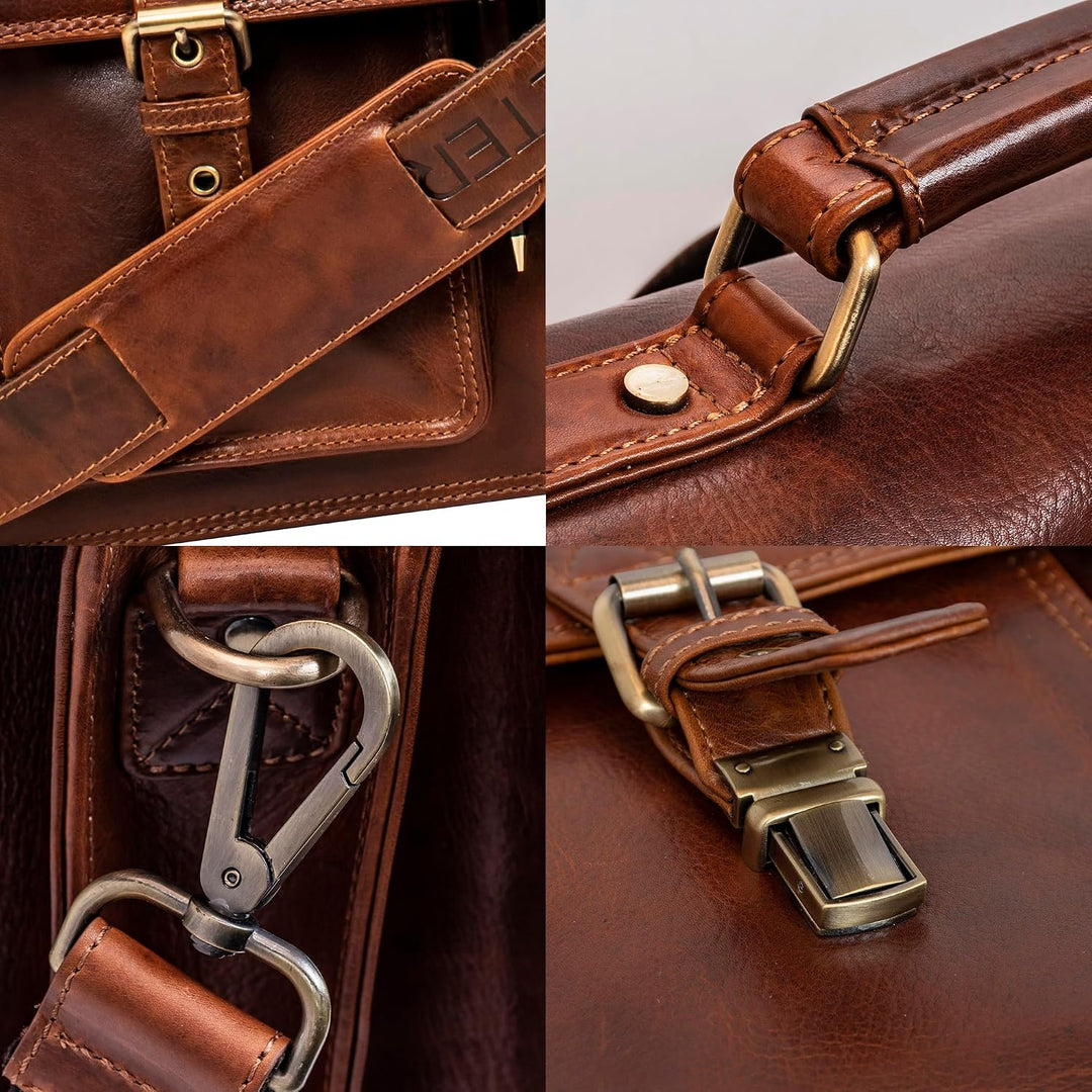 Marc Peter Amsterdam Aktentasche Leder XL Lehrertasche mit Laptopfach 15,6 Zoll grosse Ledertasche z