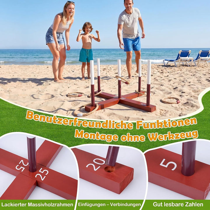 COSTWAY Ringwurfspiel aus Holz Rotbraun, Rotbraun