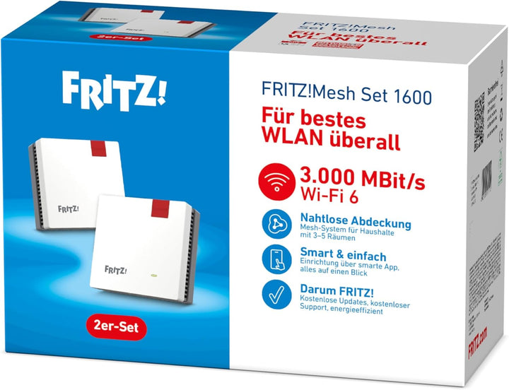 Fritz!Mesh Set 1600 2er-Set (2X Fritz!Repeater, ideal für Internetrouter oder Glasfasermodem (ONT),