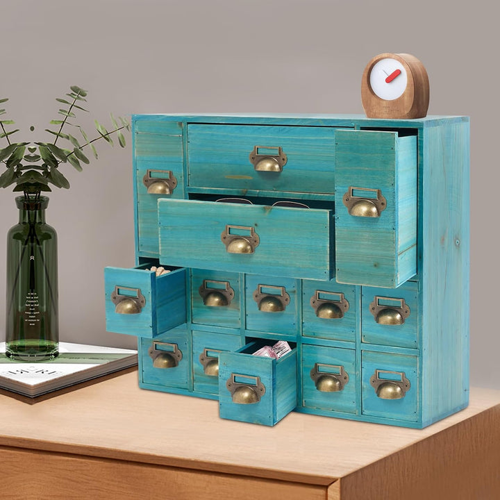 Schubladenbox Holz, Desktop Schreibtisch Organizer Schubladen Organizer mit 14 Schubladen, Aufbewahr