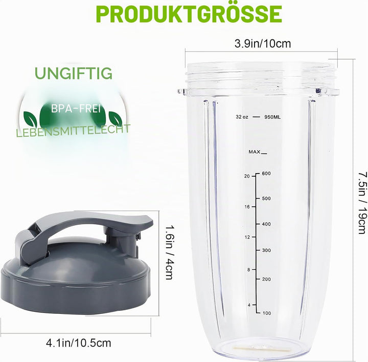 Ersatzbecher für Mixer, 900 ml, für NutriBullet Pro 900 W/600 W Serie Becher mit Flip Top to Go Deck