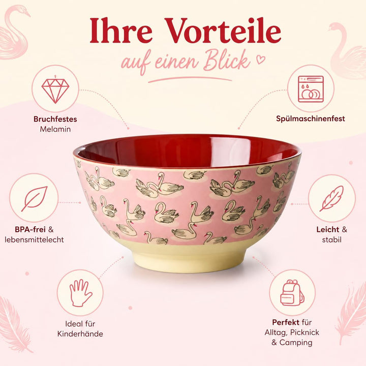 ReWu RICE Melaminschale Schwan rosa 700 ml Grosse Schale, Grosse Schale