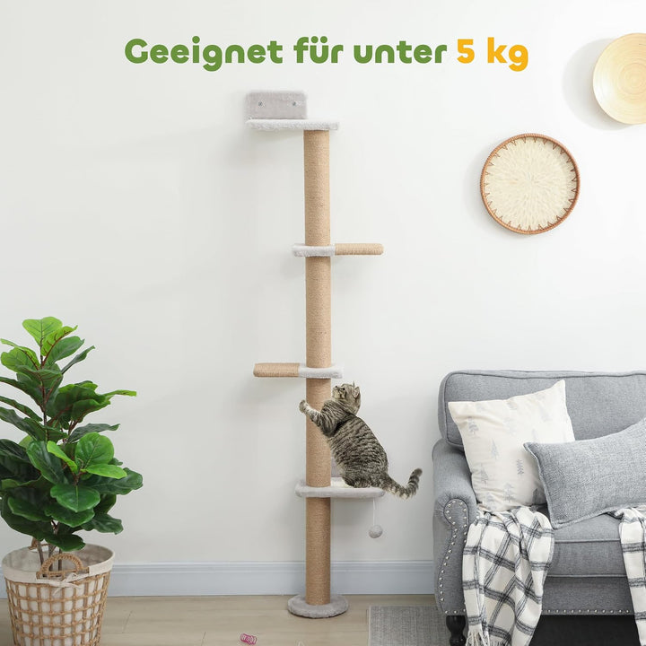 PawHut Kratzbaum Wandmontierter Katzenbaum Kratzsäulen 180 cm Hellgrau