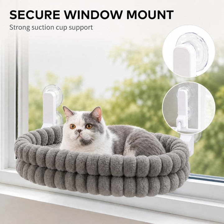 GOOGO Katzen Fensterliege mit Saugnäpfen, Wendbare Katzenhängematte, 90° Hochklappbar, Platzsparende