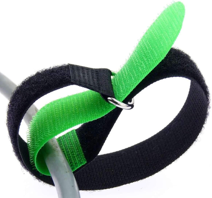 100x 30 cm x 25 mm wiederverschliessbare Klett-Kabelbinder NEON GRÜN mit Metall-Öse - Kabel-Klettban