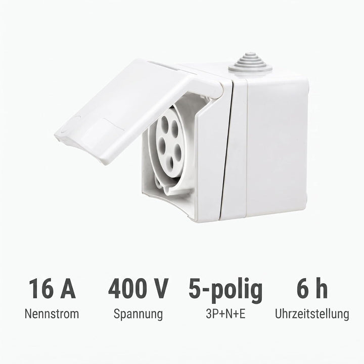 SIROX® CEE-Aufputzsteckdose, 5-polig, 400 V, 6 h Stromstärke 16 A, Farbe verkehrsweiss, Verkehrsweis