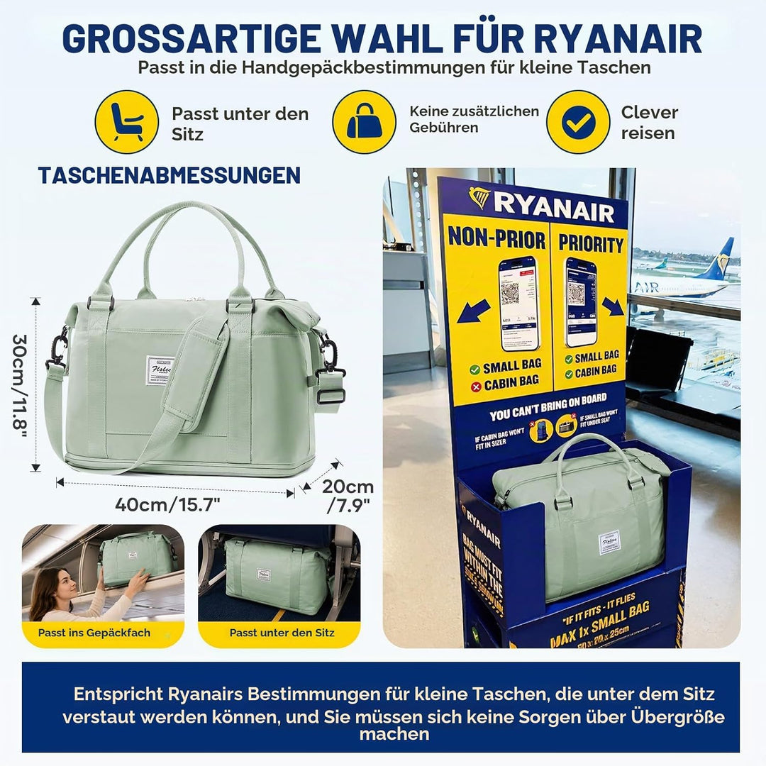 SEAFEW Reisetasche Damen 40x30x20 Ryanair Handgepäck Tasche Sporttasche (Weissgrün) 40x30x20(24L) 1,