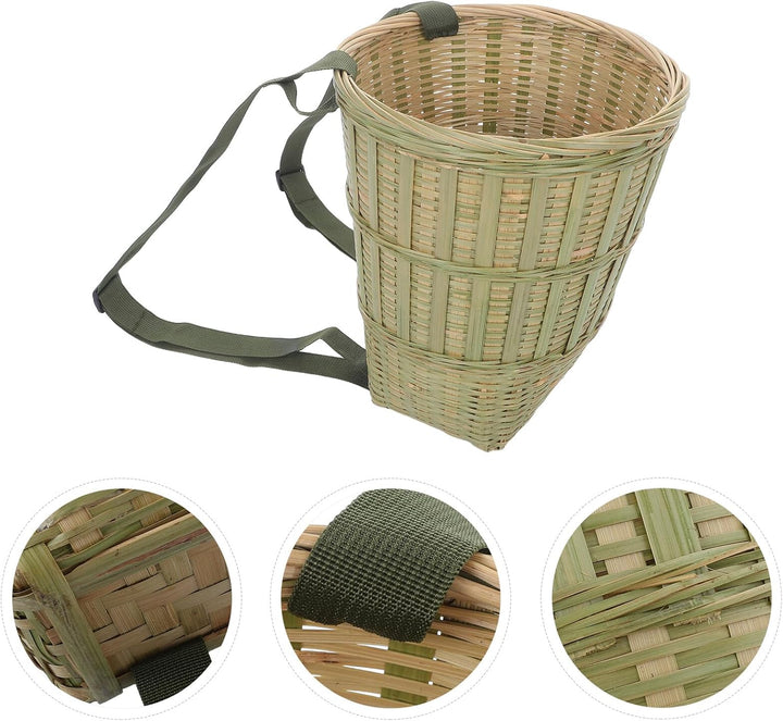 Handgeflochtener Bambus Erntekorb mit Riemen, 30x26,5cm, Rustikal Elegant