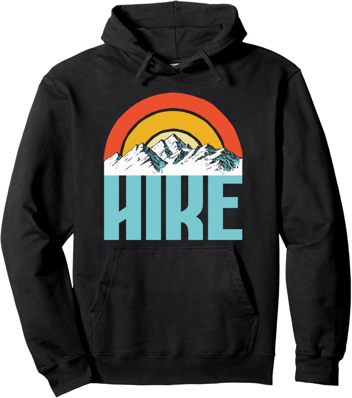 Hike! Minimalist Sunset &amp; Mountains Hiking Graphic Pullover Hoodie
