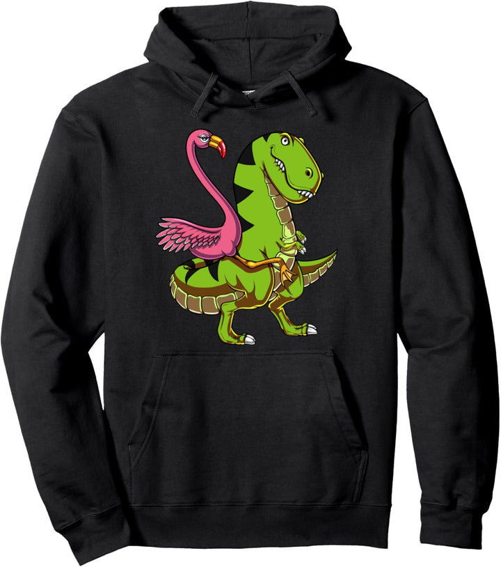 Flamingo Vogel Reitet Auf T-Rex Dinosaurier Fantasie Kinder Pullover Hoodie