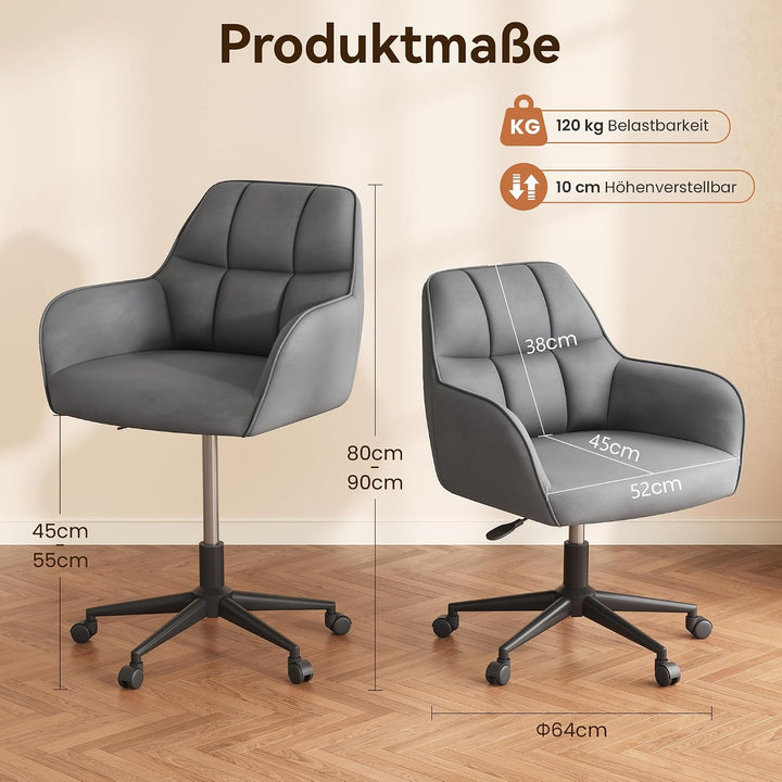 YOUDENOVA Schreibtischstuhl, Drehstuhl mit Rollen, Schminkstuhl Höhenverstellbar, Homeoffice Stuhl,