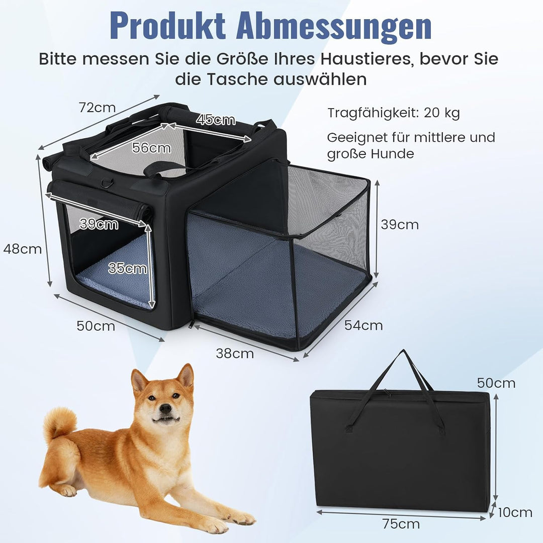 COSTWAY Hundebox faltbar, Transportbox Hund mit 2 Öffnungen, Fenster, Netzkorb, Griffen &amp; Tasche, Hu