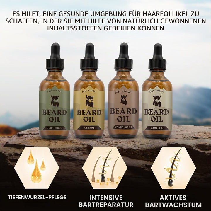 Striking Viking Bartöl 4er Pack - 4 x 19,5 ml Vanille, Sandelholz, Zedernholz, Zitrus Duft - Bartpfl