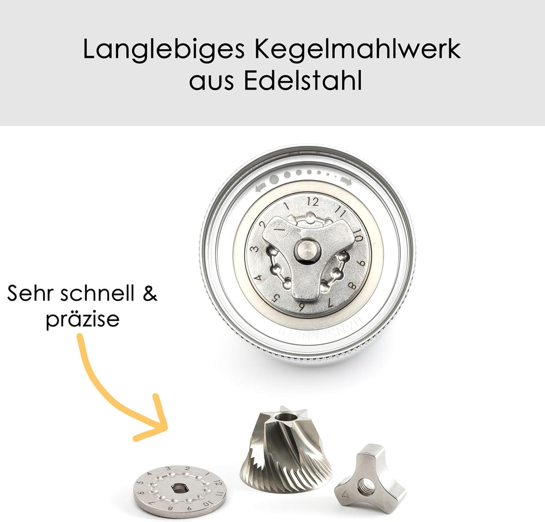 Kaffeemühle - Manuelle Kaffeemühle mit Präzisions-Edelstahlmahlwerk und Holzgriff - Kegelmahlwerk fü