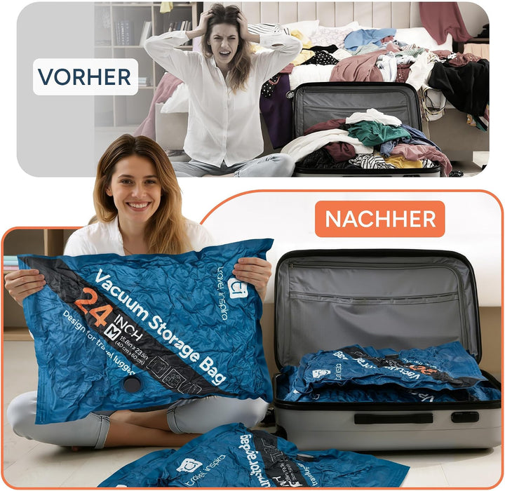 travel inspira Vakuumbeutel für Kleidung mit Kabelloser Vakuumpumpe, 9er Set Vakuumbeutel Reise, Oxf