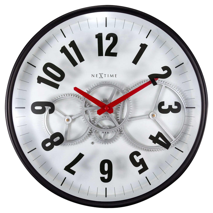 NeXtime Moderne Gear Uhr mit beweglichem Getriebe, Weiss, 36 cm, Metall/Glas