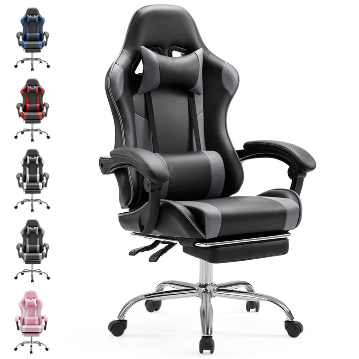 Sweetcrispy Gaming Stuhl,Ergonomischer Bürostuhl mit Fussstütze,Gamer PC Stühle mit Kopfstütze Lende