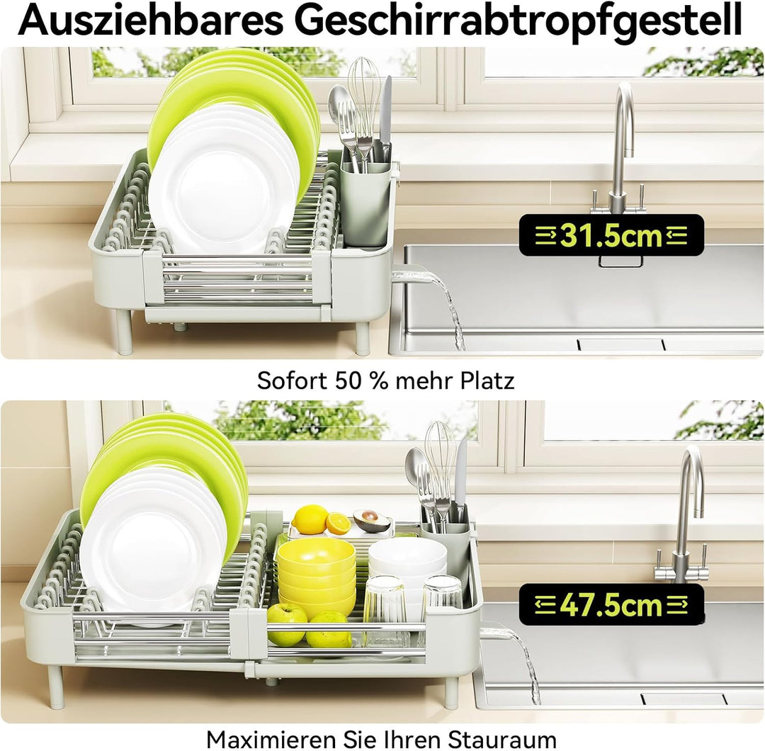 Urackify Ausziehbare Geschirrack Edelstahl Grau Weiss, Grau Weiss