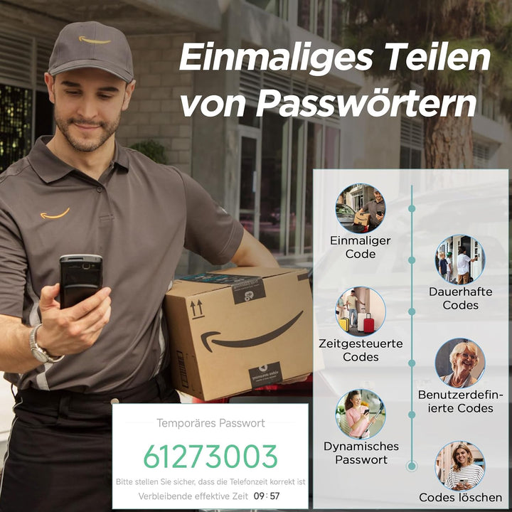 Eseesmart Smart Lock mit WLAN &amp; Bluetooth – Elektronisches Türschloss Fingerabdruck mit Display, Cod