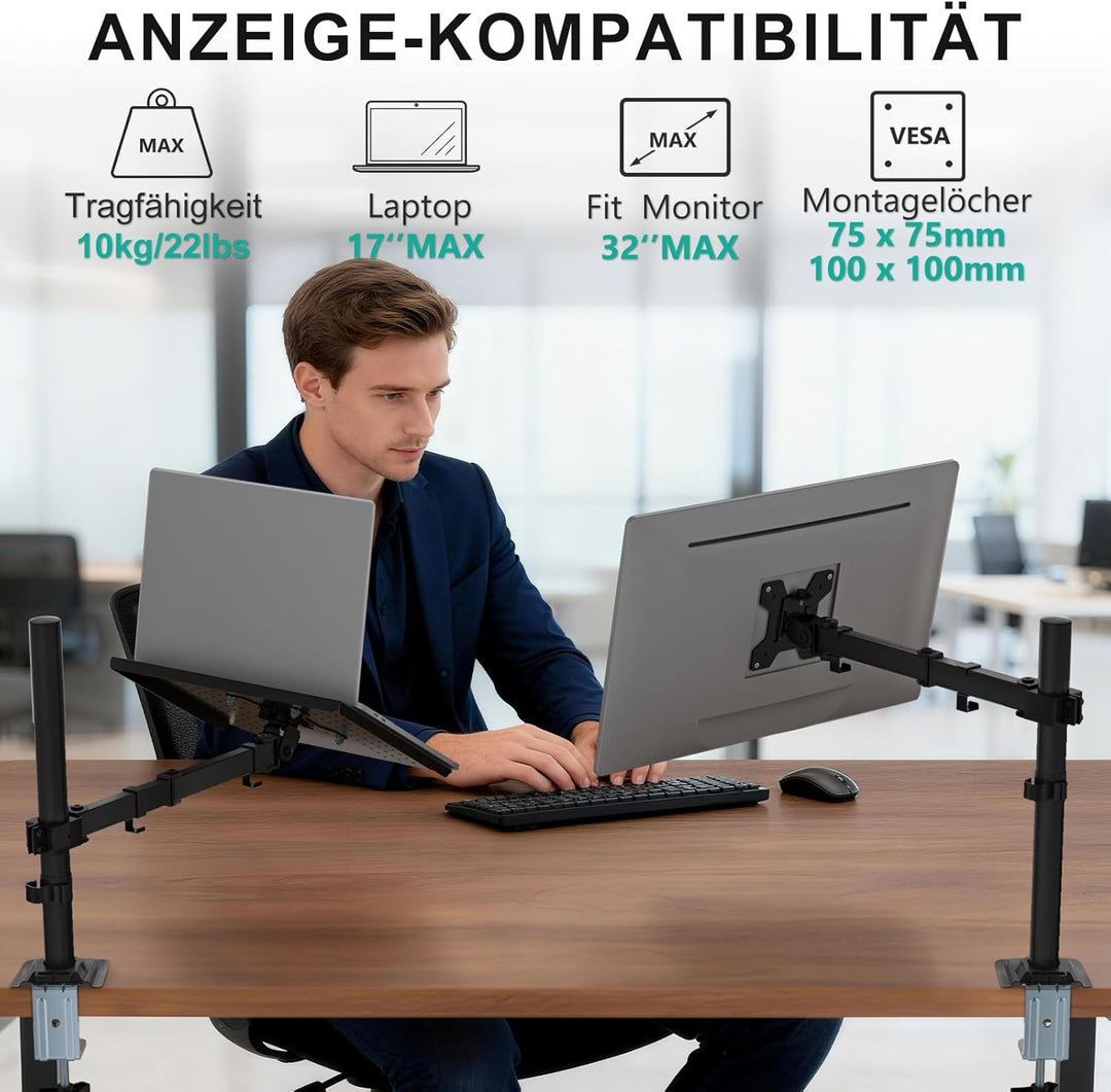 WALI Laptopablage Schreibtischhalterung für 1 Laptop Notebook bis 17 Zoll, voll verstellbar, 10 kg K