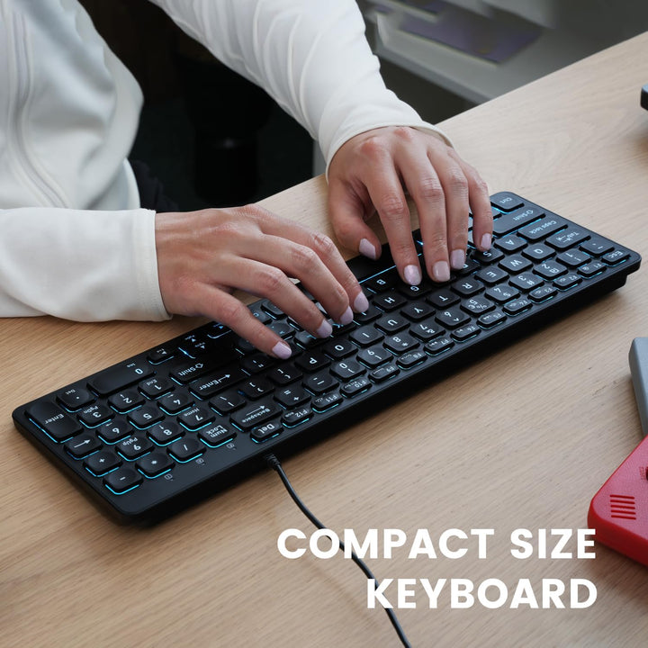 Perixx PERIBOARD-333B Wired Backlit USB Keyboard- X Type Scissor Keys - Compact 14.25x4.57 Inches -