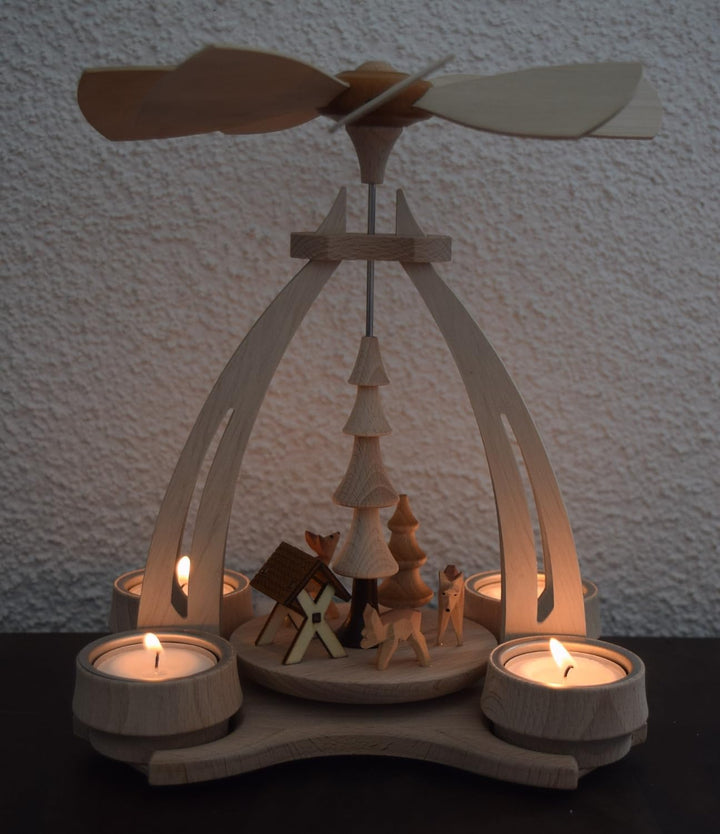 Dekohelden24 Tisch-Pyramide aus Buchenholz, Rehe mit Futterkrippe, ca. 24
