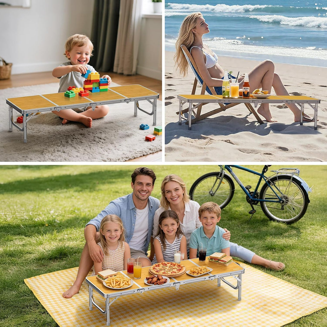 Anbte Campingtisch Klapptisch 116x40x26cm (LxBxH) mit Aluminium-Rahmen 4-Fach MDF Tischplatte Niedri