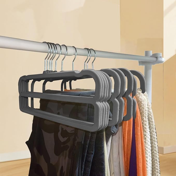 WJWSKI Hosenbügel,10 Stück rutschfeste Samt Kleiderbügel Hosen, Platzsparender Hosenrockbügel mit 36