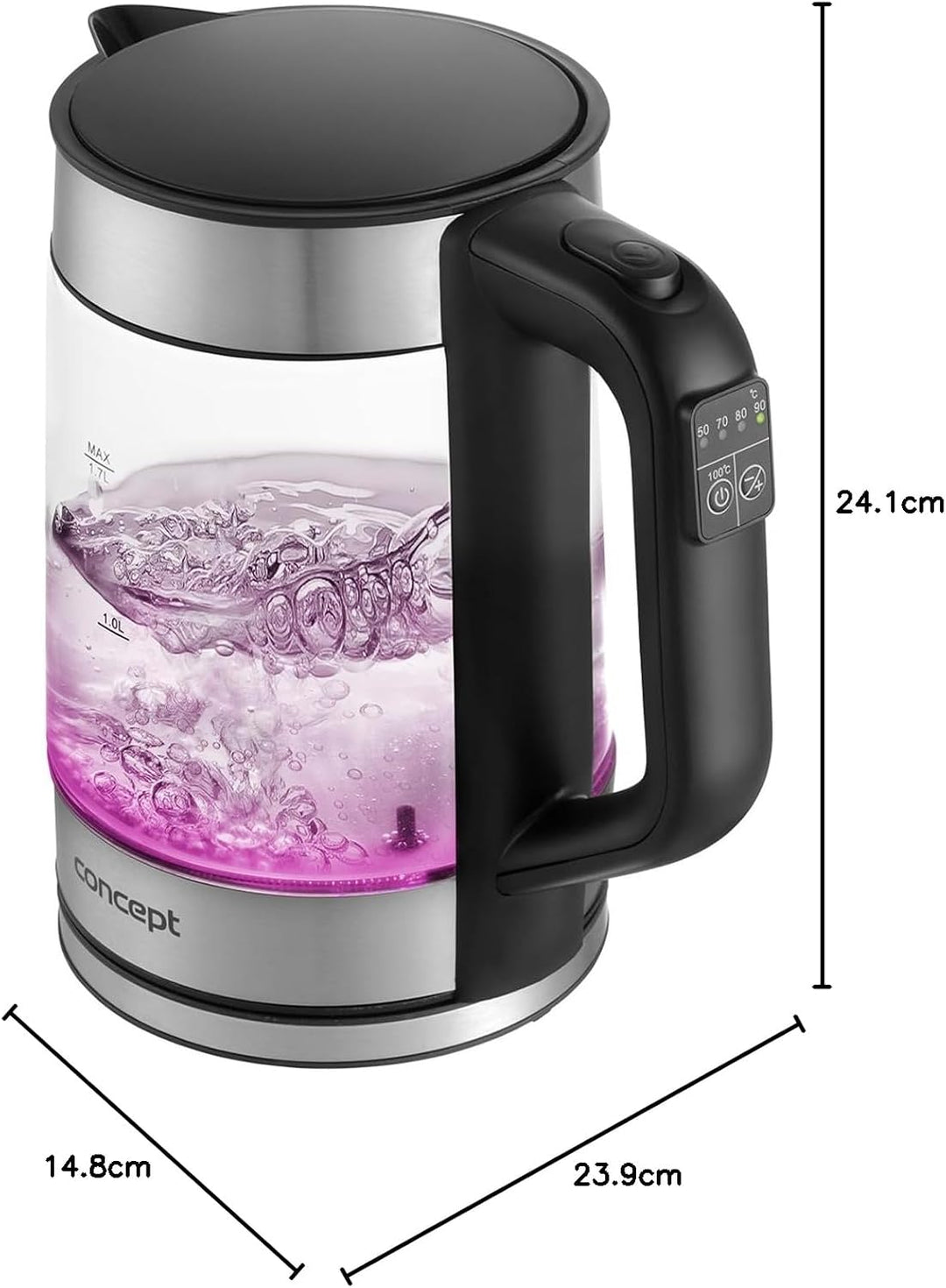 Concept RK4067 1,7L Glas-Wasserkocher mit Temperaturregelung: 50/70/80/90/100°C, 1850-2200 W, Warmha