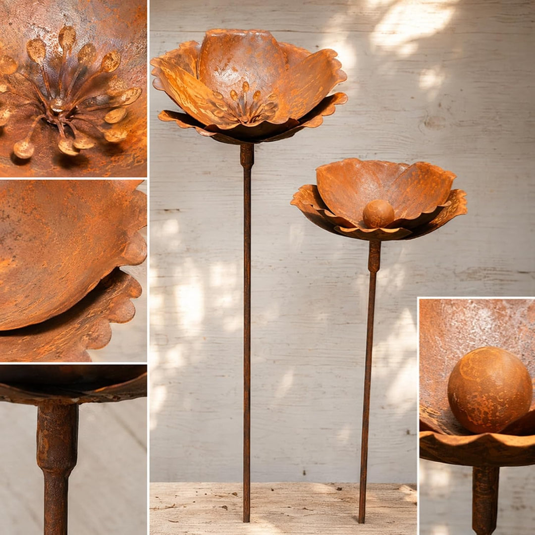 Gartenstecker Rost Deko Mohn Mohnkapsel Metall Rost Gartendeko Edelrost für Frühling, Garten, Wohnzi