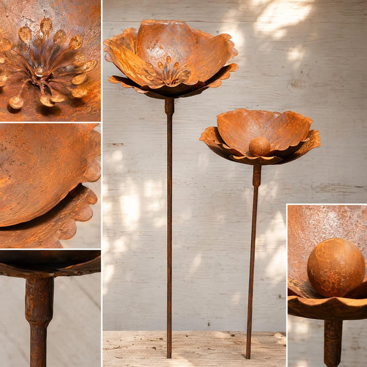 Gartenstecker Rost Deko Mohn Mohnkapsel Metall Rost Gartendeko Edelrost für Frühling, Garten, Wohnzi