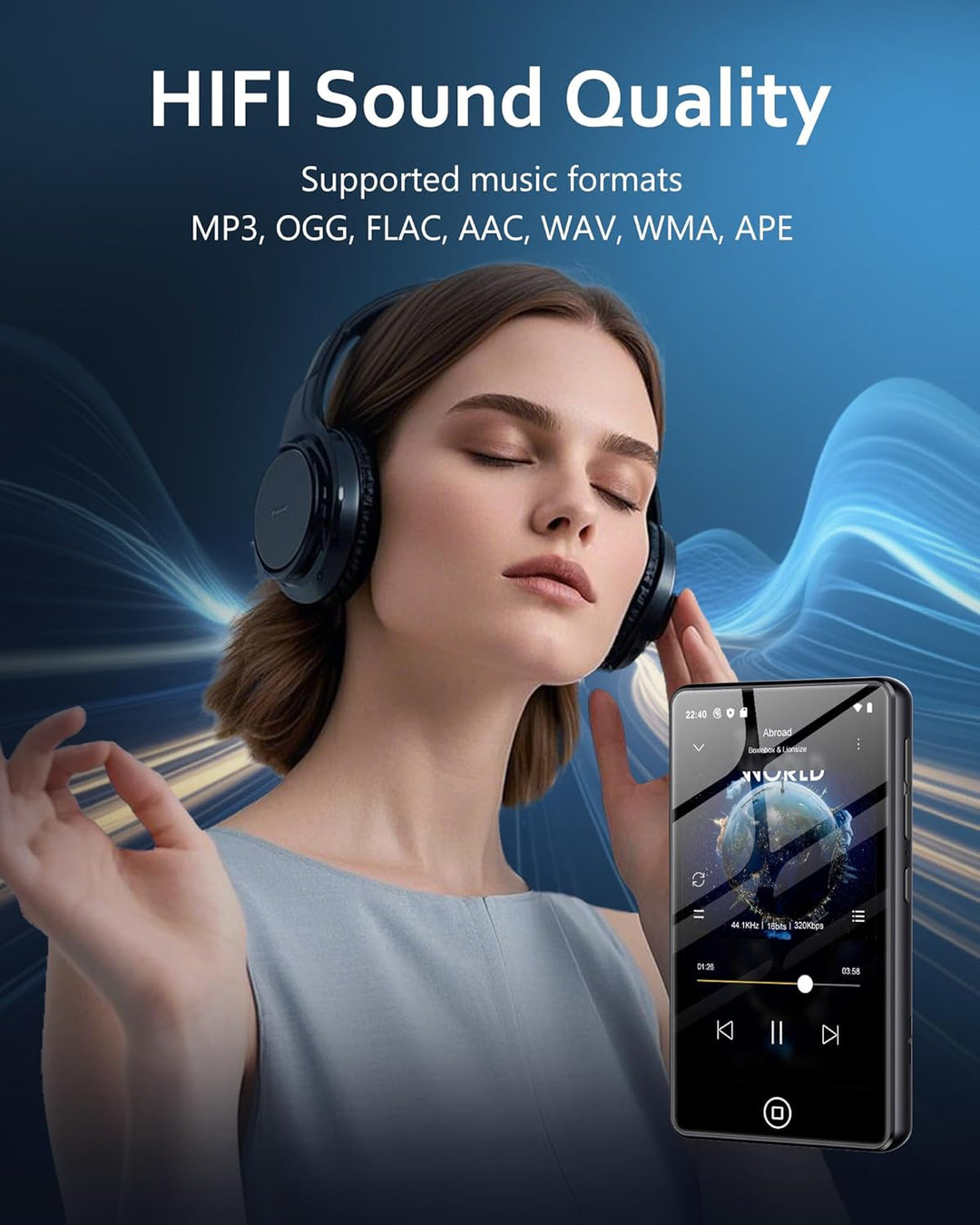 MP3 Player Spotify mit Bluetooth &amp; WiFi, MP4 Player mit 4-Zoll-Touchscreen Schwarz 80GB, Schwarz 80G