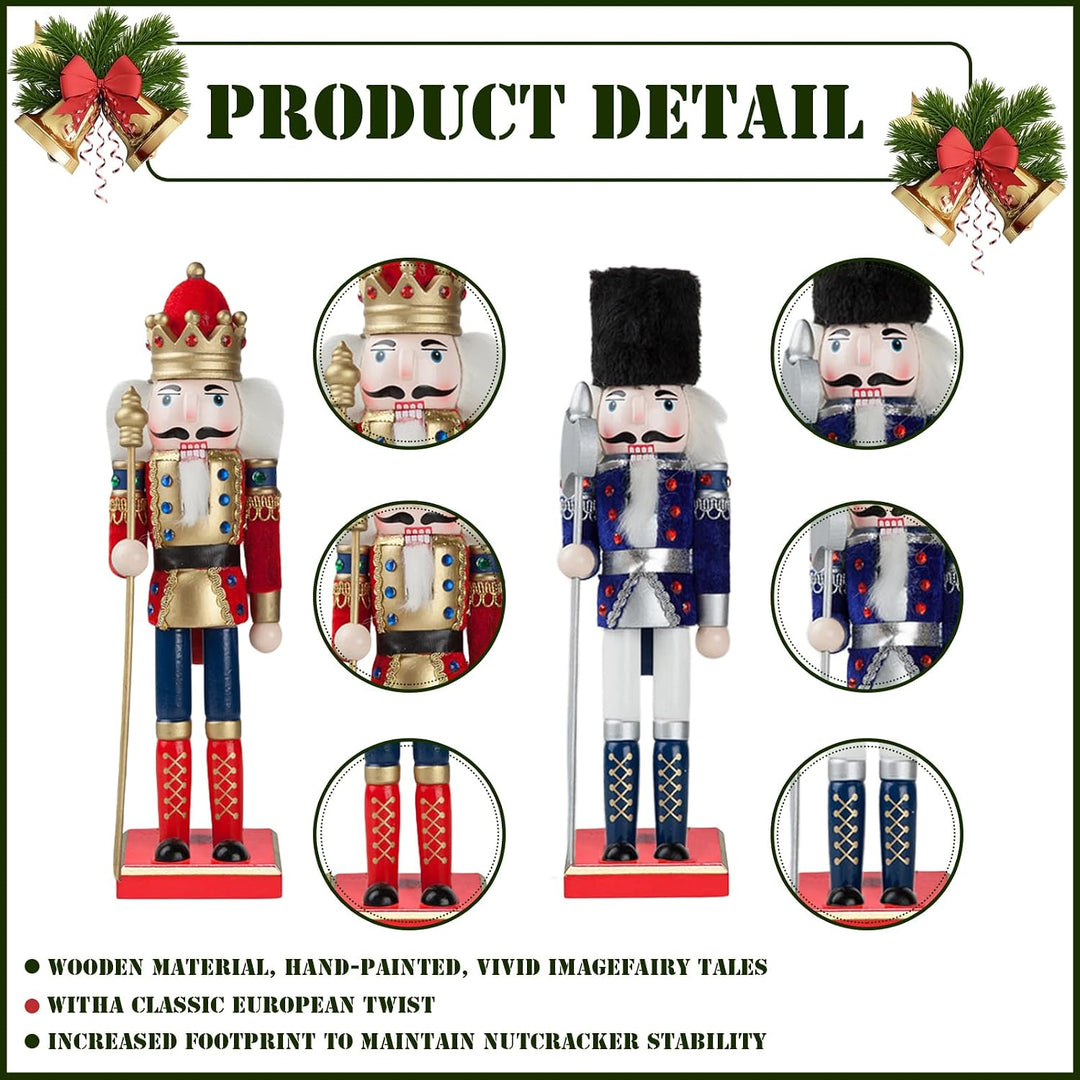 30cm Rot Blau Weihnachten Nussknacker Figur,2 Stück Holz Nussknacker Soldat Grosse Traditionelle Wei