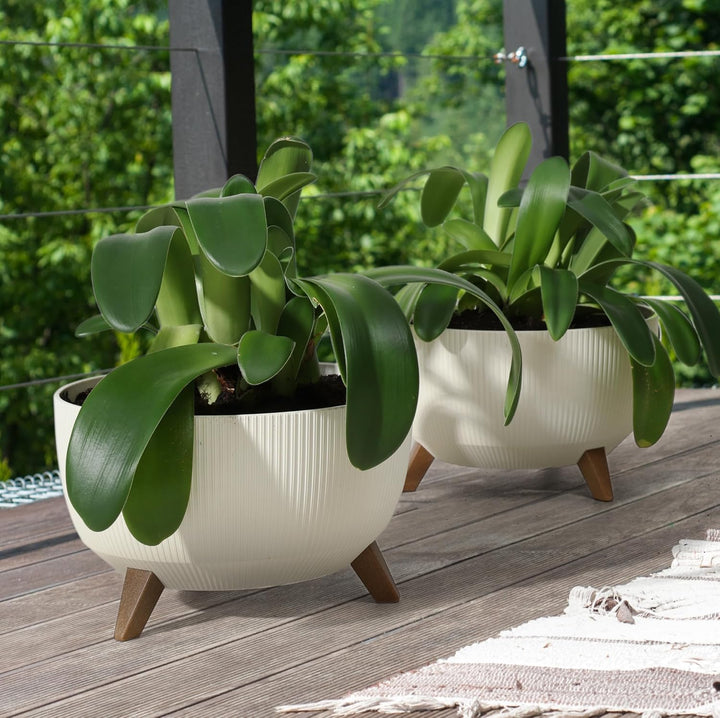 MELTOM Blumentopf Schale mit Füssen Einsatz Kräutertopf Übertopf Pflanzschale Eco Recycled (Creme, M