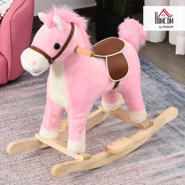 HOMCOM Kinder Schaukelpferd Baby Schaukeltier Pferd mit Tiergeräusche Spielzeug Haltegriffe für 36-7