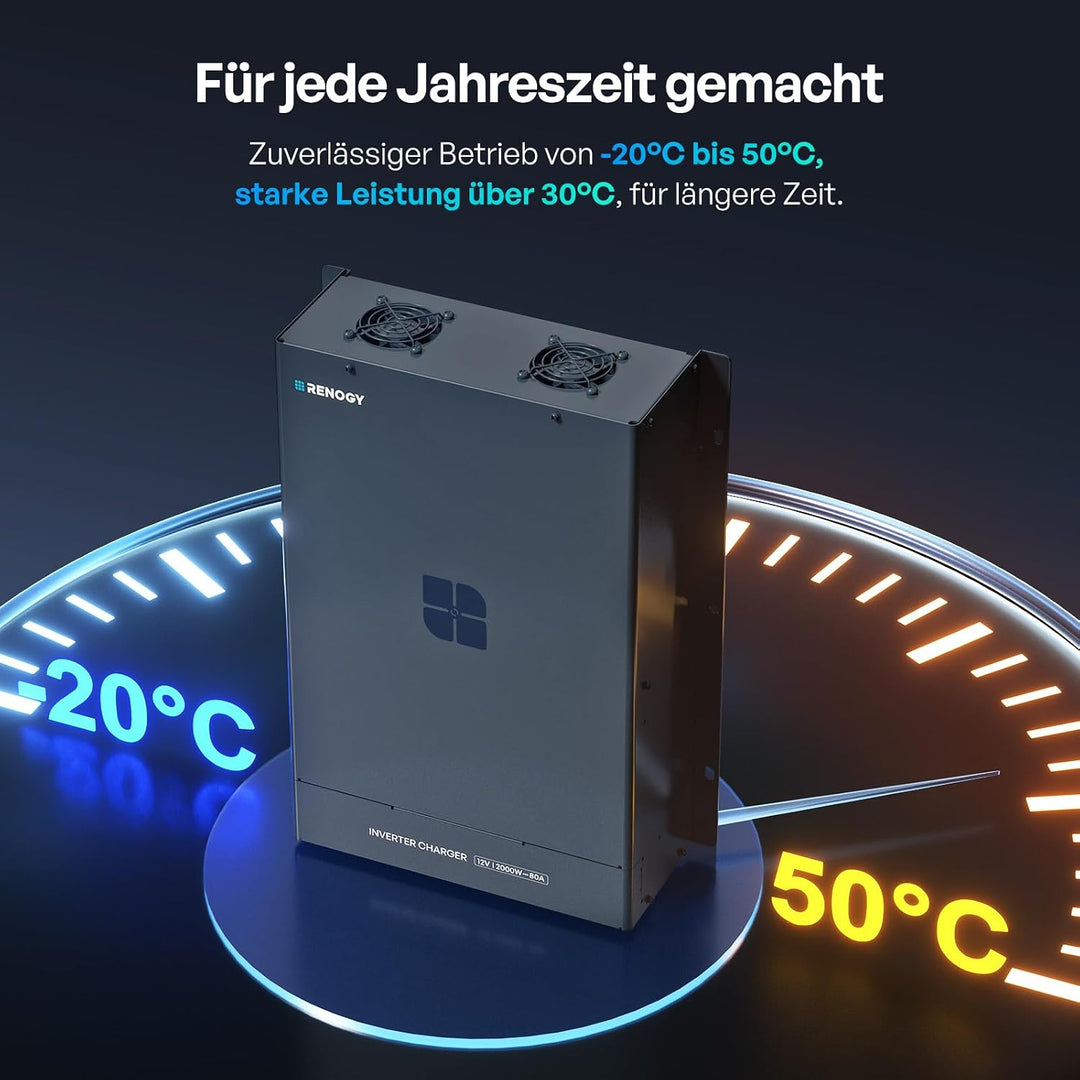 Renogy 2000W 12V HF Wechselrichter-Ladegerät, 12V DC auf 230V AC Reiner Sinus Wechselrichter-Ladeger