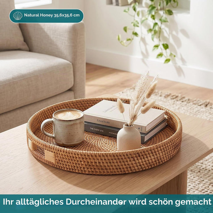 Jungle Culture Rattan-Serviertablett 34cm / 13,8" • Gewebte Serviertabletts mit Griffen für zu Hause