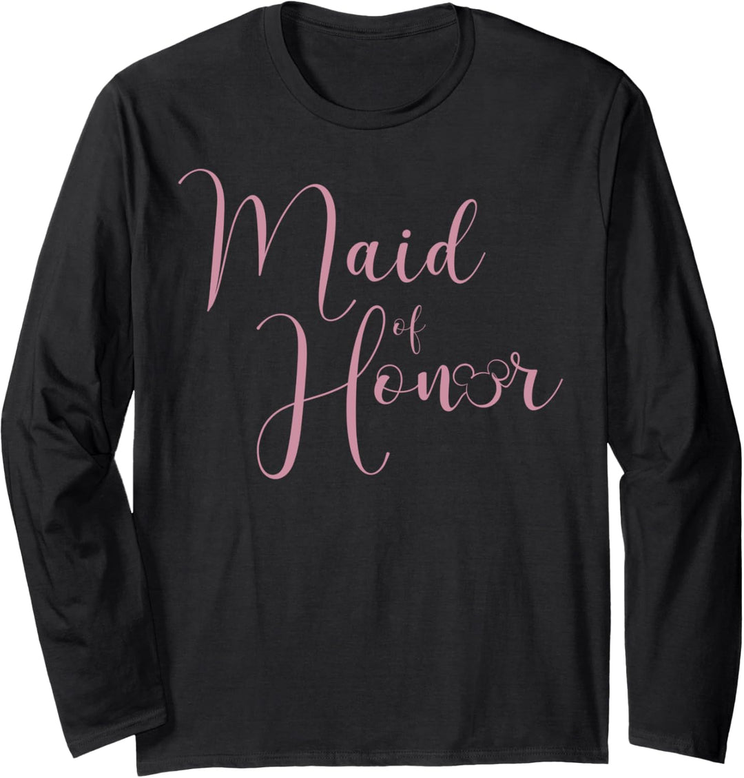 Disney Mickey &amp; Friends Maid Of Honor Pink Cursive Text Langarmshirt