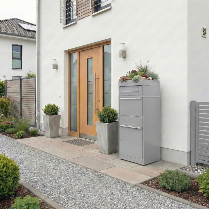Metzler Paketbox mit Pflanzdach, Postbox rostfrei &amp; massiv Paketbriefkasten XXL, Standbriefkasten mo