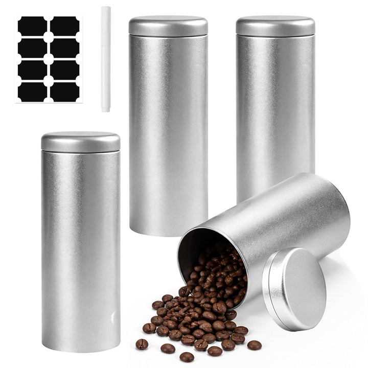 4er Set Metall Kaffeepaddosen rund mit Deckel, Aufbewahrung für Kaffeepads